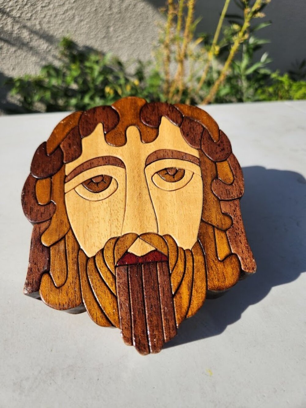Irish Folk Art Hand-Carved Intarsia Sculpture Vintage Jesus Celtic Woodcraft